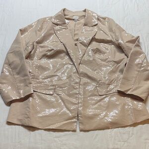 Fabulous Women's Sequin Blazer XXL NWT Champagne Beige Holiday Glam Sparkle